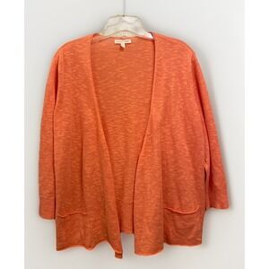 Eileen Fisher Linen Blend Open Front Cardigan Coral Peach Size Small